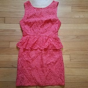 Forever 21 pink coral lace fitted dress size small
